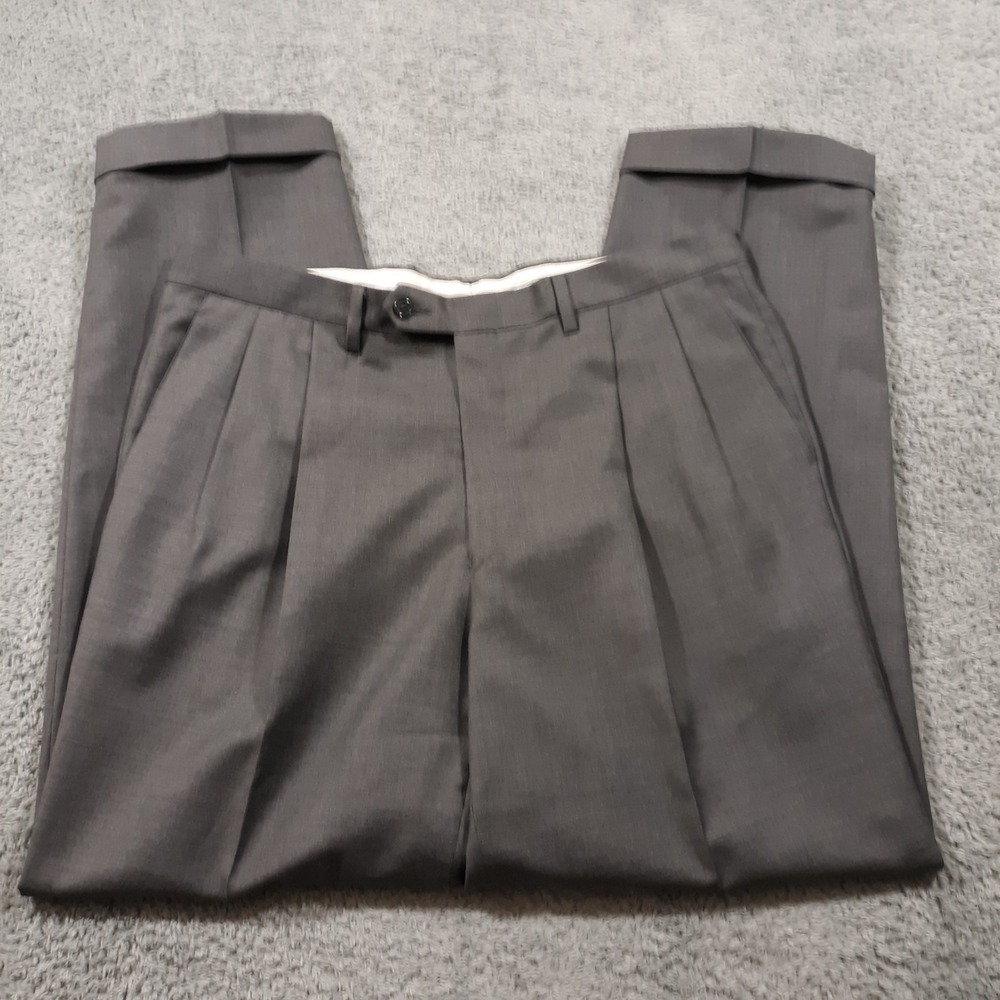 Santorelli Dress Pants Mens 35 x 30 Gray Virgin Wool Pleated Front Luxury‎ Serge